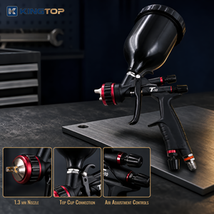 ปืนพ่นสีลม Kingtop T-10 HVLP สำหรับรถยนต์ เฟอร์นิเจอร์ หนัง และงานเคลือบสี ปืนพ่นสีระบบ HVLP สำหรับยานยนต์ ขนาดหัวฉีด 1.3 มม. 1.4 มม. - Product Image 4