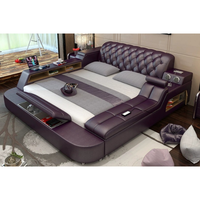 Lit intelligent technologique pour chambre principale, moderne, simple, multifonctionnel, double, king-size, nouveau, avec massage, rangement et projecteur, en tissu