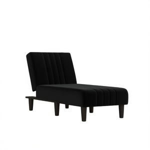 Chaise Longue in Velluto Nero con Gambe Affusolate e Trapuntature, Arredamento Moderno Mid-Century per Soggiorno - Product Image 1
