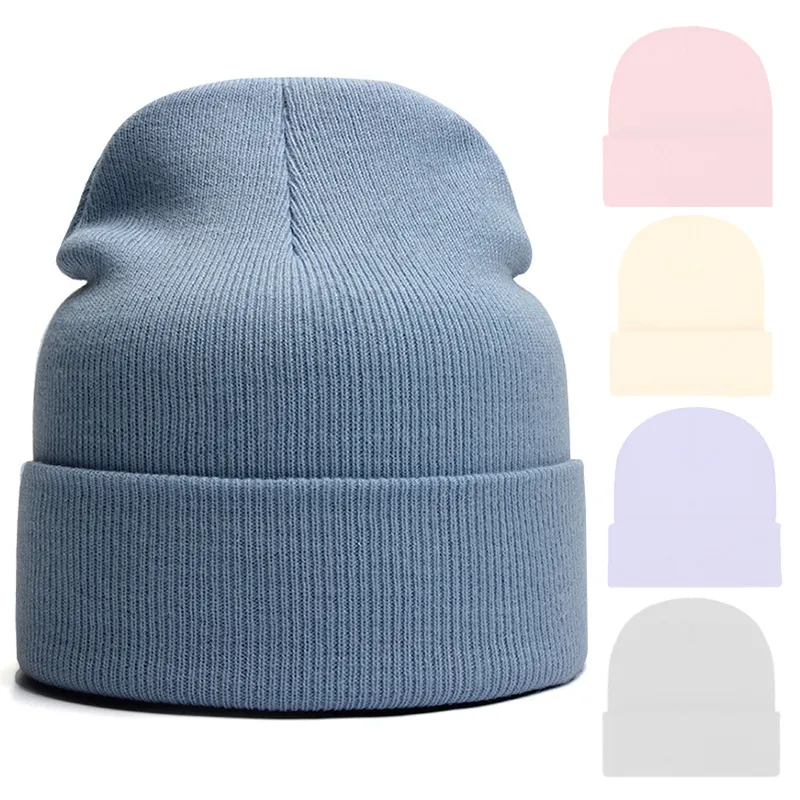 Bas prix plaine tricoté broderie Logo personnalisé femmes hommes tricot bonnet chapeau