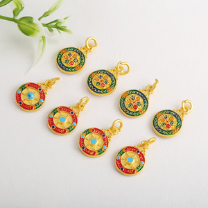 Pendentif traditionnel tibétain avec mantra à six syllabes et incrustation de turquoise, forme ronde, composants de bijoux pour accessoires de collier DIY - Product Image 4
