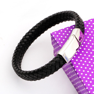 <b>Leather</b> Woven <b>Bracelet</b> 12MM Black Stainless Steel Buckle Simple Fashion Gift Jewelry - Product Image 5