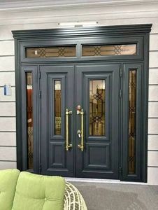 Porte d'entrée de villa légère et luxueuse à cadre mince Style design chinois Composite contemporain minimaliste bois acier verre pour vérandas - Product Image 4