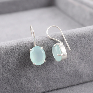 Pendientes elegantes hechos a mano con calcedonia acuática en plata de ley 925 para mujeres y niñas, ideales para ocasiones especiales. - Product Image 1