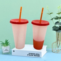 Gobelet magique à café en plastique coloré, sans BPA, personnalisé, 16 24 oz, tasse à changement de couleur d'eau froide réutilisable avec couvercles et pailles