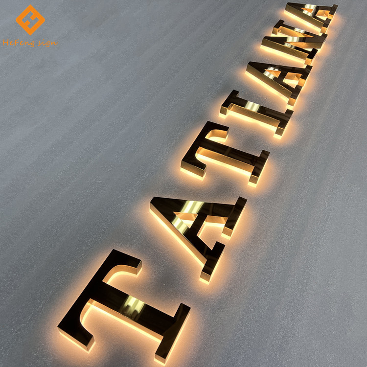 3D титановая Золотая вывеска с буквами и подсветкой