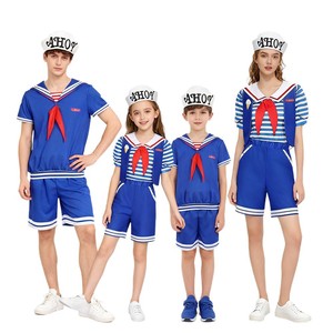 Stranger Things Ice Cream Parlor Sailor Costume Set Kids Unisex <b>Navy</b> Blue With Hat And Red <b>Tie</b> - Product Image 2