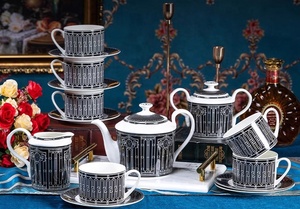 Service de table Black Line : Ensemble de bols et de vaisselle, ensemble de tasses minimaliste, en porcelaine fine occidentale - Product Image 6