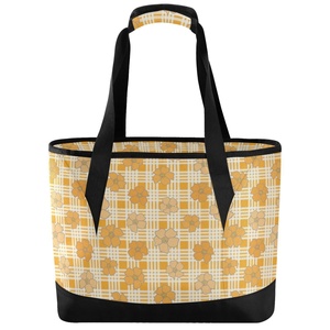Hawaii Puakenikeni Flower Eco-Friendly Custom Print Palaka Women Picnic Thermal Food Beach Tote Cooler Bag with Zipper Closure - Product Image 1