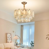 Lustre de plafond en cristal avec cadre doré, panneau rond, lampe suspendue en forme de tambour, pour hall d'hôtel, restaurant, villa, foyer, fournisseur de projets