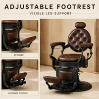 Fauteuil de Barbier Vintage en Cuir Robuste avec Hydraulique et Inclinaison, Chaise de Salon Réglable avec Appui-tête et Repose-pieds, Mobilier de Salon