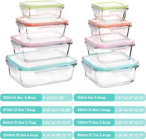 Lonchera de Vidrio Cuadrada de 150 ml, 240 ml, 330 ml, 640 ml, Libre de BPA, con Pajita, 2 Compartimentos, Hermética, Diseño Ecológico, para la Escuela, el Trabajo, Viajes - Product Image 2