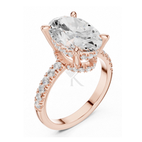 Anillo de Compromiso y Boda de Oro Sólido de 14K con Diamante Cultivado en Laboratorio, Corte Ovalado, Certificado IGI E VVS2, Doble Halo Oculto, Pavé, Unisex