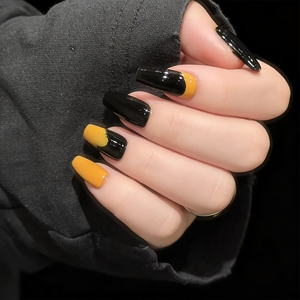 <span class=keywords><strong>Uñas</strong></span> Postizas de Alta Calidad, 10 Piezas, Forma Ataúd, Color Negro Brillante <span class=keywords><strong>con</strong></span> Detalles Amarillos, Reutilizables, Acrílicas, Adhesivas - Product Image 6