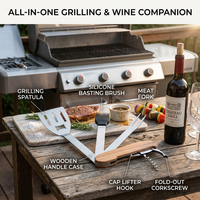 Ensemble d'outils de barbecue portables multifonctionnels 5 en 1 pour le camping en plein air, avec manche en bois et acier inoxydable détachable