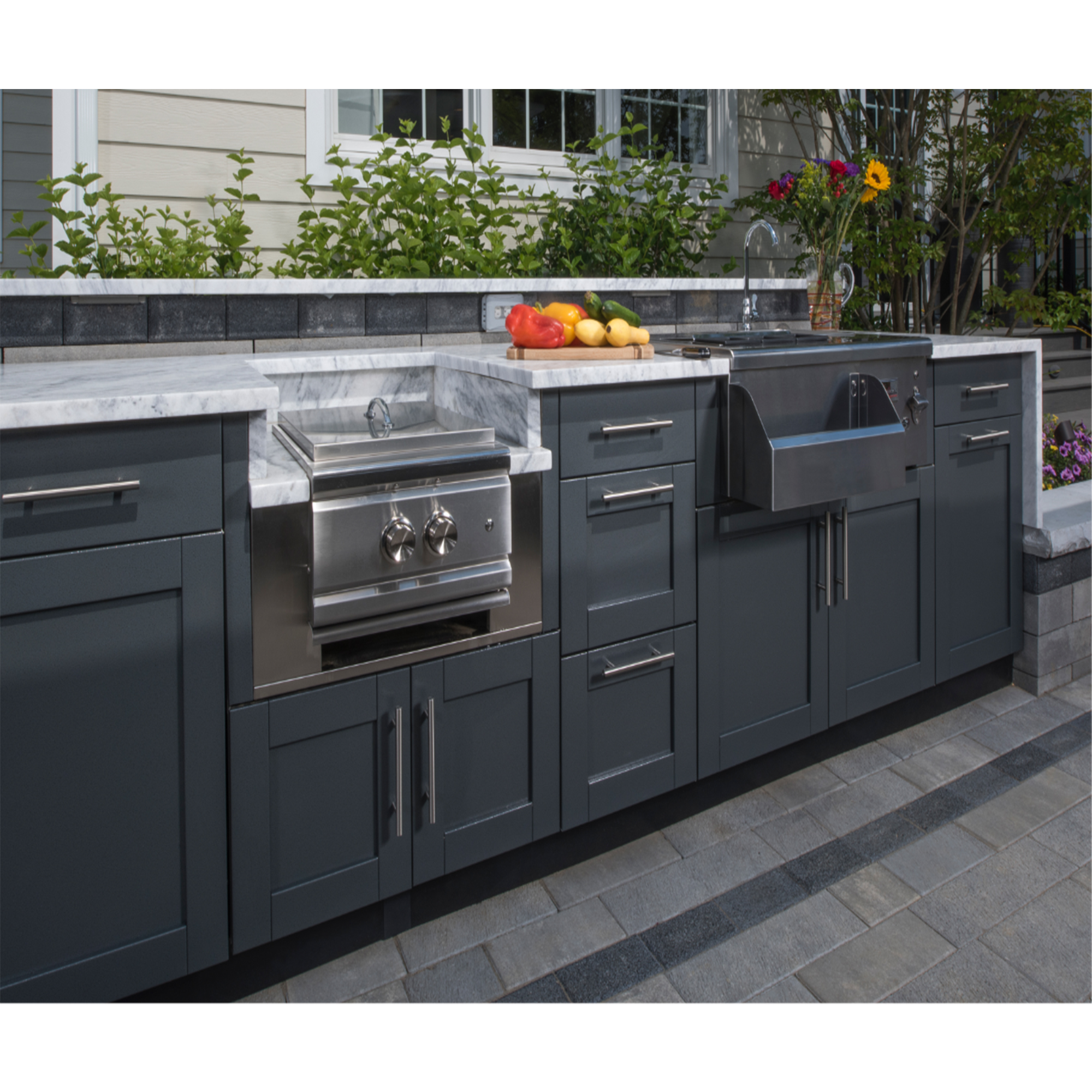 Уличный пользовательский Современный матовый кухонный шкаф NICOCABINET из меламина и нержавеющей стали, водонепроницаемый кухонный шкаф с каменной столешницей