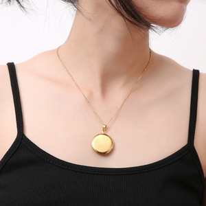 Collier pendentif de Photo cercle poli en acier inoxydable, avec cadre Photo personnalisé, nom gravé, médaillon pour amoureux, de bricolage - Product Image 4