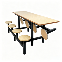 Table de cantine intégrée robuste 8 places avec plateau en bois et tabourets intégrés pour usage scolaire (vente en gros)