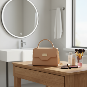 Fana Fashions Leonor Bolsa de maquillaje 20x14x7 cm de cuero PU con cierre magnético cruzado para mujer estilo clásico de color sólido - Product Image 2