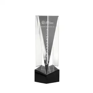 Adl Wholesale Customized Classical Crystal Clear Glass Trophy Awards With Black Base For Sports Events Awards