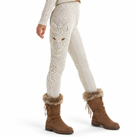 Pantalon de yoga sculpté en tricot à taille haute pour femme, motif loup en relief, mélange de laine OEM, idéal pour l'hiver et le streetwear