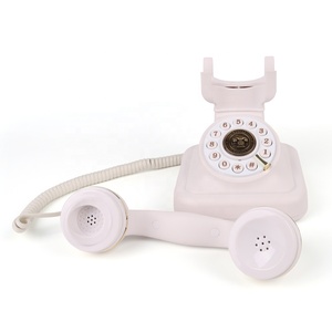 <span class=keywords><strong>Teléfono</strong></span> <span class=keywords><strong>Fijo</strong></span> Retro con Cable, Color Blanco Marfil, con Botones, Analógico, PSTN, para Escritorio, con Detalles Dorados - Product Image 5