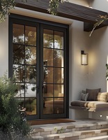 Porte de salle de bain en verre transparent avec structure en grille d'aluminium de style français, cadre ultra-fin de luxe, pour entrée intérieure
