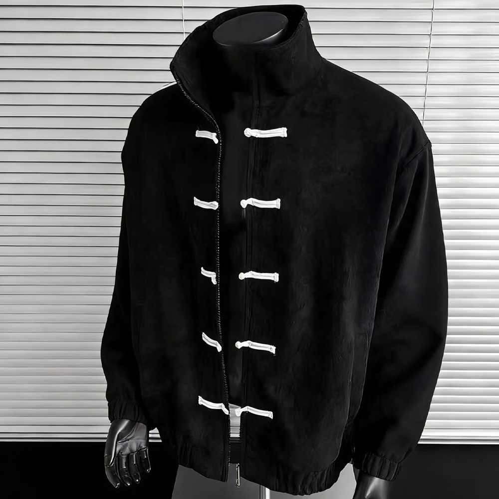 BINBEIER Instock Men's Daily Style Jackets Men Clothes Wholesale Chinese Frog Fastener Stand Collar Men's Suede Jacket for Men