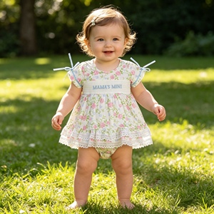 GBO0498 RTS Sin Pedido Mínimo, Conjunto de Ropa para Niña Pequeña, MAMA'S MINI, Blusa con Flores de Manga Corta y Pantalones Cortos, Venta al Por Mayor para Niños - Product Image 1