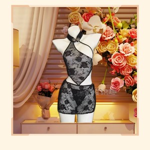 Golden Shuttle Woven Lingerie <b>Stand</b> Collar Halter Neck Lace Set 8107 Women Sexy Hipster Mid Rise <b>Night</b> Banquet Black - Product Image 1