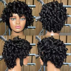 Perruque courte ondulée et bouclée avec frange, coupe machine, conçue pour les <span class=keywords><strong>cheveux</strong></span> des femmes noires brésiliennes - Product Image 1