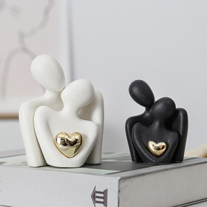 Estatua Moderna de Cerámica Art <span class=keywords><strong>Deco</strong></span>, Linda Figura de Pareja en Blanco y Negro, Escultura Decorativa para Soporte de TV, Regalo para el Hogar, Dormitorio o Fiesta - Product Image 4