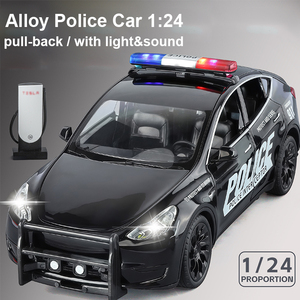 Mini voiture de police électrique pour enfants 1/24, <span class=keywords><strong>jouet</strong></span> alimenté par batterie, décoration de bureau avec son de sirène, modèle de voiture en alliage, cadeau - Product Image 3