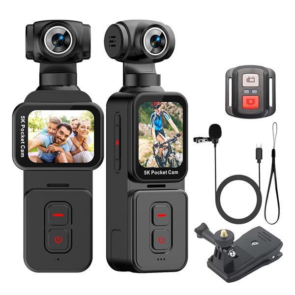 5K 1.69-inch Pocket Action Camera Rotating Lens Swiveling Screen Featuring Face Recognition Auto-tracking TF Card Remote Control