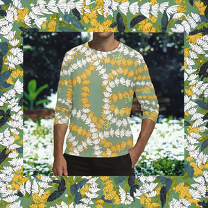 Heat Transfer High Quality Custom Casual Men's Long Sleeve T-Shirt Print Demand Breathable Eco-Friendly Maile Pikake <b>Lei</b> Fashion - Product Image 3