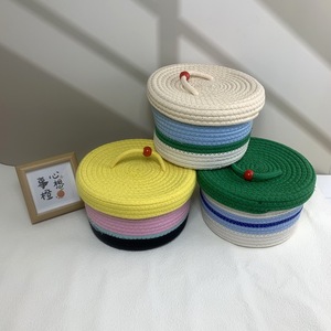 Woven <b>Storage</b> <b>Basket</b> With Lid Round Cotton <b>Rope</b> Covered Organizer For Desktop Living Room Entryway Coffee Table Cosmetics - Product Image 1