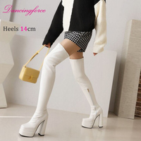 Bottes cuissardes sexy à talon très haut de 14 cm, talon épais, plateforme, pour défilés, spectacles de bar et jazz