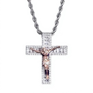 Pendentif croix avec cristaux en strass, acier inoxydable plaqué argent 925, charme religieux, bijoux de mode unisexe, cadeau - Product Image 1