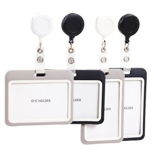 Factory-Direct Business Style ID Card <b>Holder</b> Plastic Mesh Leather Strap Retractable Lanyard Easy-Pull Buckle for Work <b>Badges</b> - Product Image 1