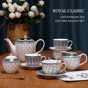 ชุดกาแฟและชาเซรามิกสไตล์ยุโรปสีแดงดำ 15 ชิ้น ขายดี - Product Image 2