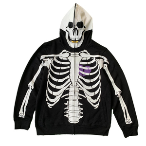 Felpa con cappuccio da uomo con Zip integrale stampata con scheletro personalizzata di nuova moda - Product Image 6