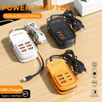 Nuevo Cargador Multi-Puerto para Teléfono Móvil con 6 Puertos USB, Cable de Carga Rápida Integrado Tipo-C 3PD 3USB, Adaptador de Carga Enchufable