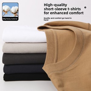 Мужская повседневная футболка из чесаного хлопка 260 г, свободного кроя, с коротким рукавом, однотонная, тонкая, для тяжелых условий эксплуатации, для <span class=keywords><strong>AliExpress</strong></span> (кросс-бордер) - Product Image 3