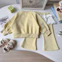 Ensemble décontracté 2 pièces pour bébés et enfants, pull à manches longues + pantalon uni, vêtements de détente confortables pour petites filles