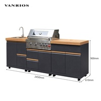 Barbecue à gaz d'extérieur moderne en acier inoxydable KC-22 Premium avec îlot de cuisine, fumoir Kamado, télécommande et 5 brûleurs, prêt pour les fêtes