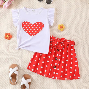 Ensemble jupe d'été pour <span class=keywords><strong>fille</strong></span>, ensemble short pour enfants, tenue décontractée 2 pièces avec haut à manches courtes et short pour filles - Product Image 4
