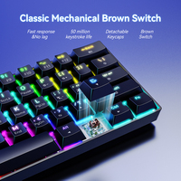 60% Mini clavier mécanique Portable Bluetooth sans fil RVB 61 touches clavier de jeu Compact avec interrupteur tactile marron
