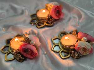Porte-bougie miroir pour mariage Diwali, porte-bougie à fleurs avec gypsophile, cadeaux de fête, décoration festive pour la maison, porte-bougie votif - Product Image 3