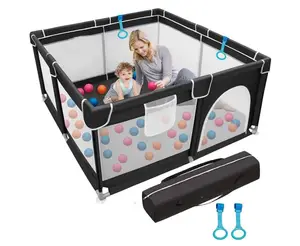 2023 Novo Estilo Best Selling 210D 127x127cm Oxford Pano Tecido Macio Preto Cor Portable cercas do bebê cercadinho indoor para Toddle