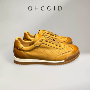 QHCCID Zapatillas retro para hombre, primera capa de piel de vaca, tacón bajo, transpirables, informales, deportivas, de color sólido, con cordones, para uso diario - Product Image 4